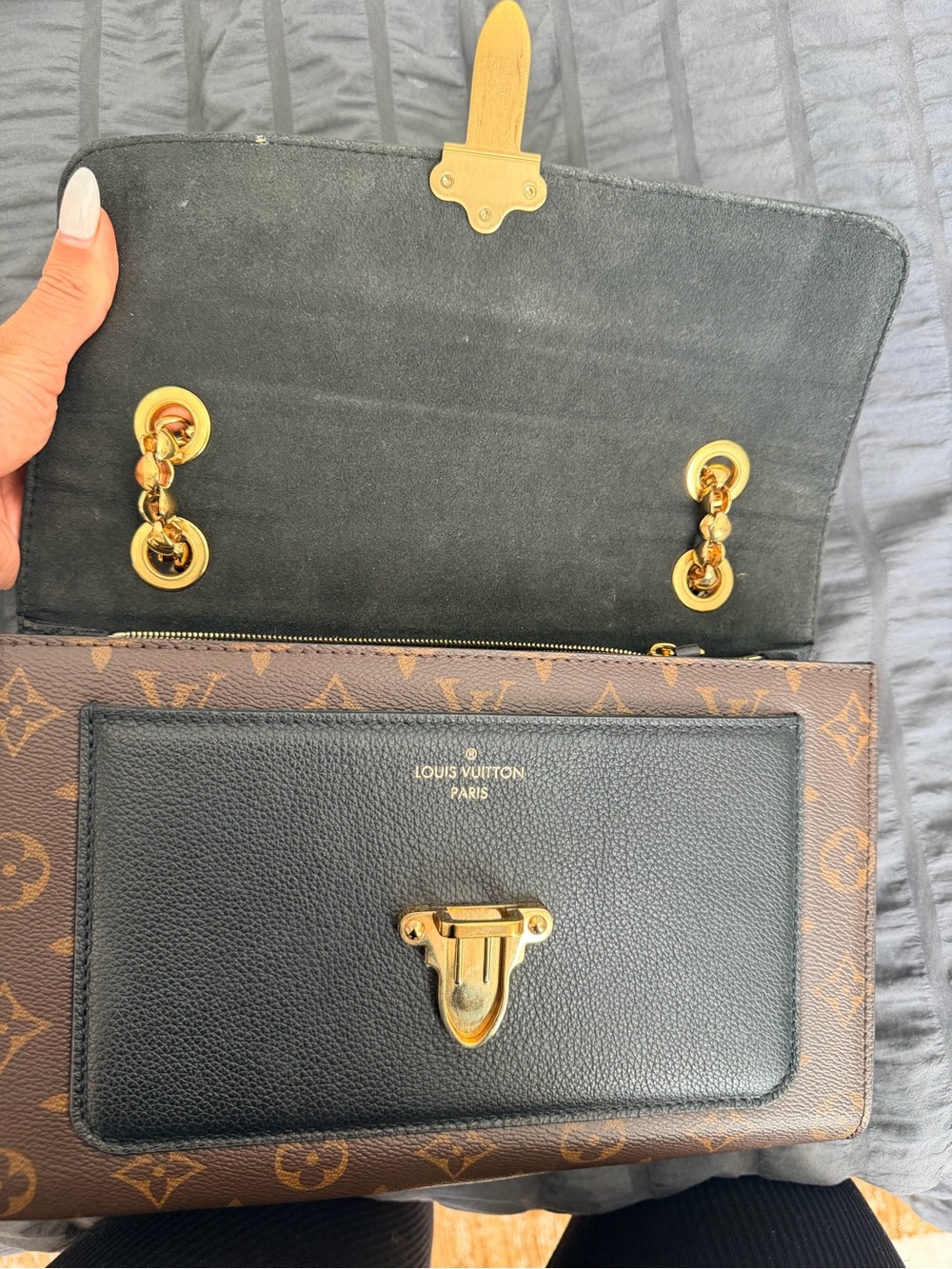 Louis Vuitton Monogram Canvas Shoulder Bag in Brown & Black with Gold Hardware - Picture 13 of 14